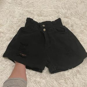 Aara and Asher High Waist Distressed Black Jean Shorts